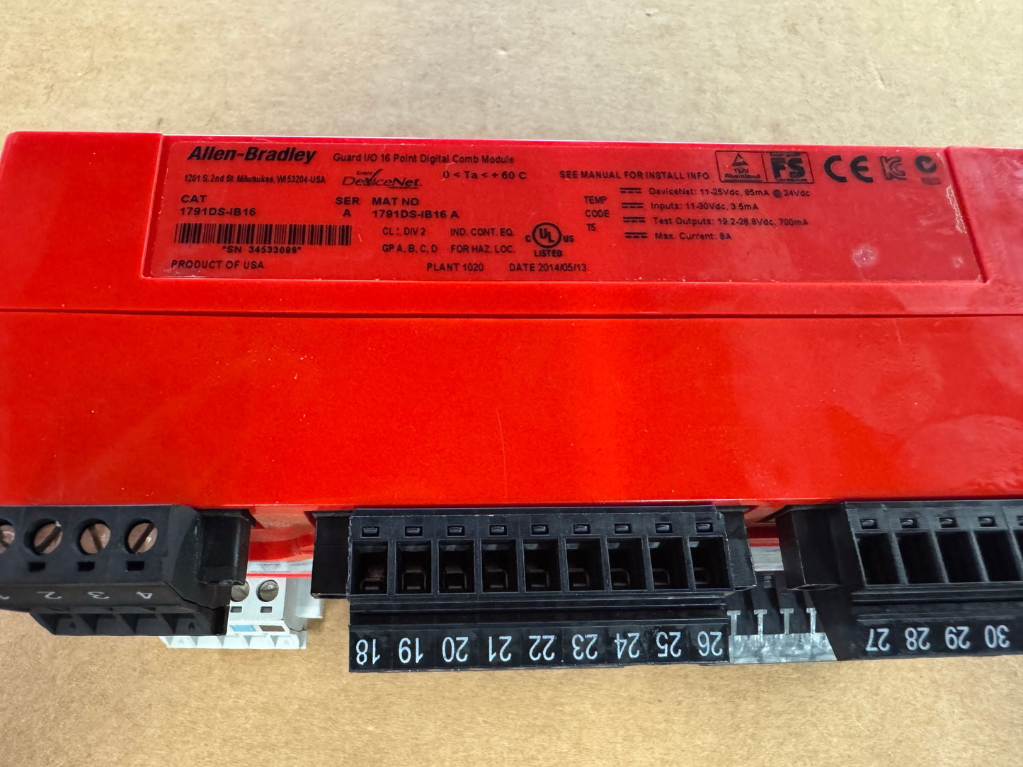 Allen-Bradley 1791DS-IB16 Guard I/O Safety Input Module 24V Dc
