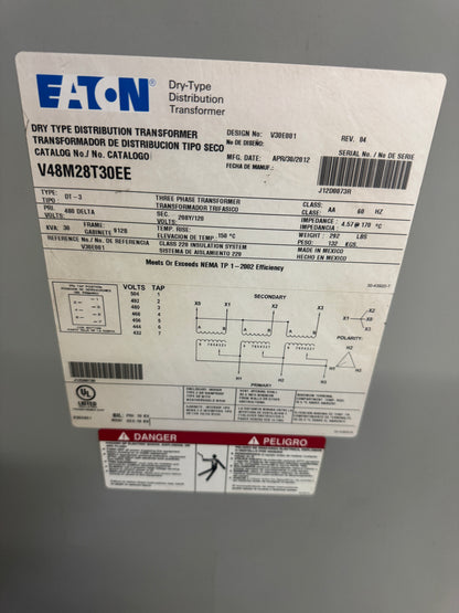 Eaton V48M28T30EE Dry Type Distribution Transformer Untested Surplus