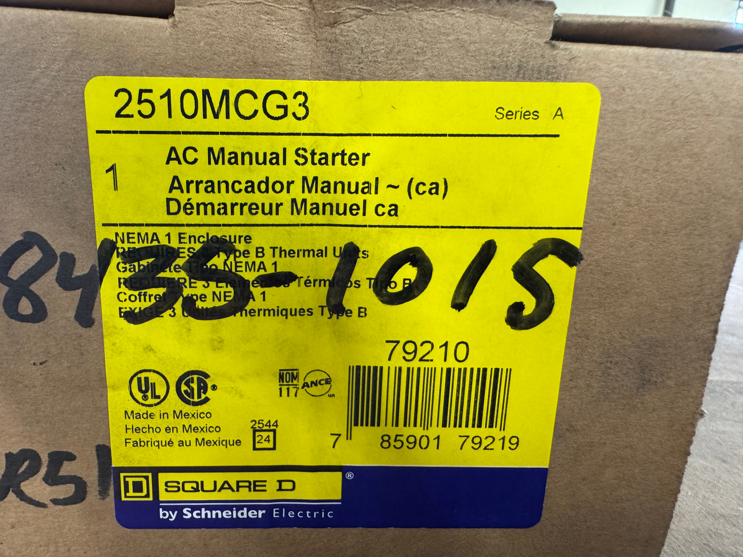 Square D Manual Motor Starter 2510MCG3 600 VAC