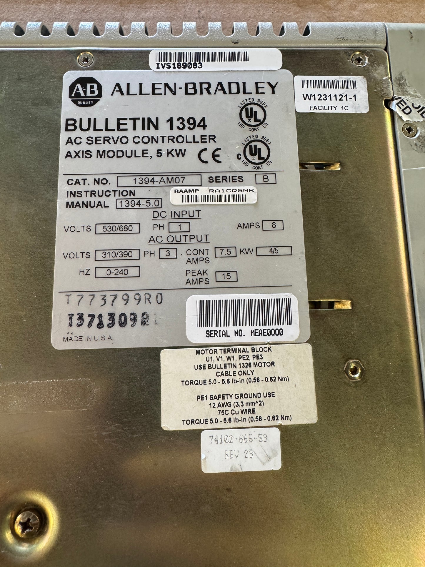 Allen-Bradley 1394-AM07 AC Servo Controller Axis Module