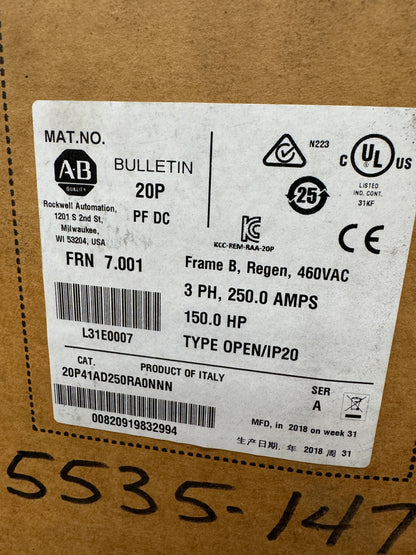 Allen-Bradley PowerFlex DC Drive 20P41AD250RA0NNN 480V AC, 3-Phase