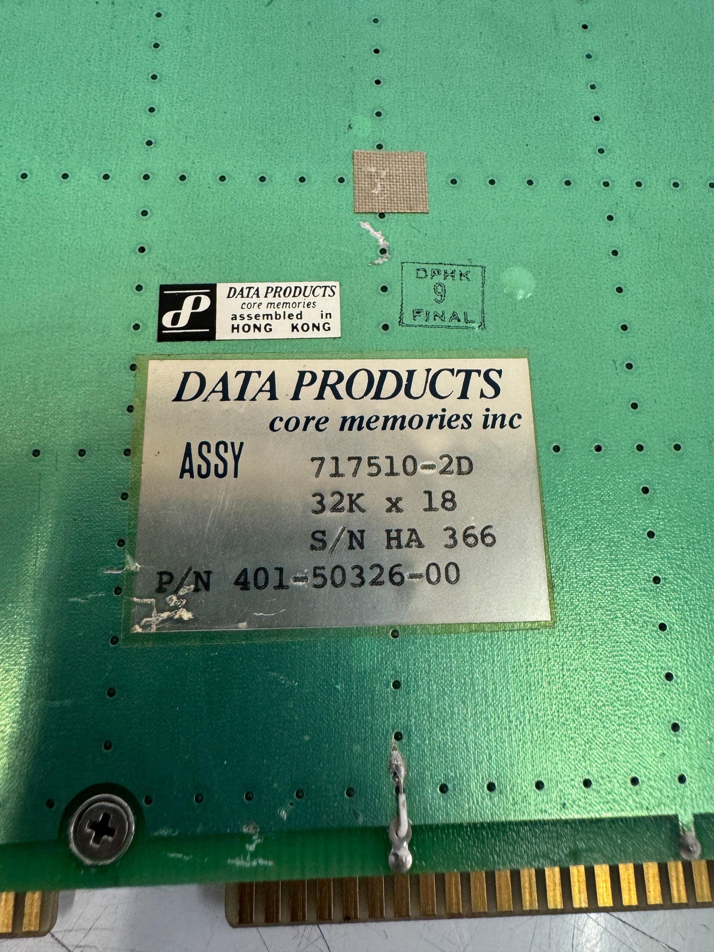 Data Products Core Memories Inc Core Memory Plane Board 717510-2D m00517