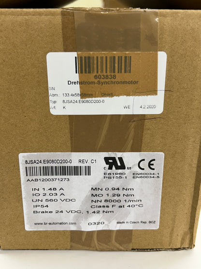B&R Automation Servo Motor 8JSA24.E9080D200-0 - Variable 8000 RPM