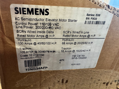 Siemens 72NG34AFA AC Semiconductor Elevator Motor Starter 200/230/460V Open Box Unused