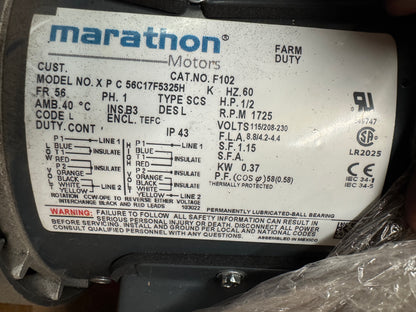 Marathon Electric Farm Duty Motor 56C17F5325H - 1 HP 1800 RPM