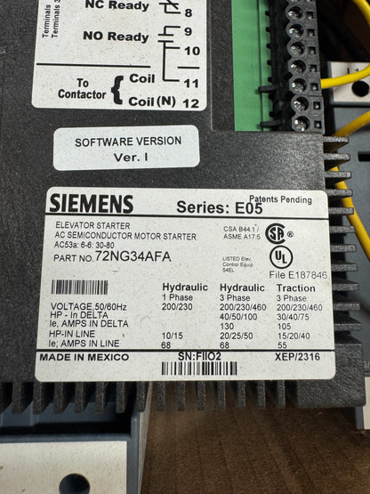 Siemens 72NG34AFA AC Semiconductor Elevator Motor Starter 200/230/460V Open Box Unused