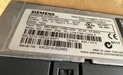 Siemens 6SL3210-1KE22-6AP1 Variable Frequency Drive 380-480V 3AC Untested Surplus