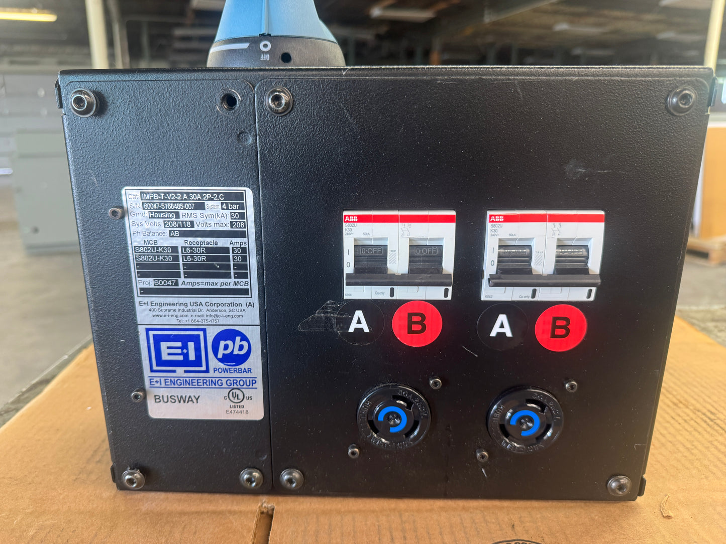 E+I Engineering IMPB-T-V2-2.A.30A.2P-2.C Busway Tap Off Unit 208/120V Untested Surplus