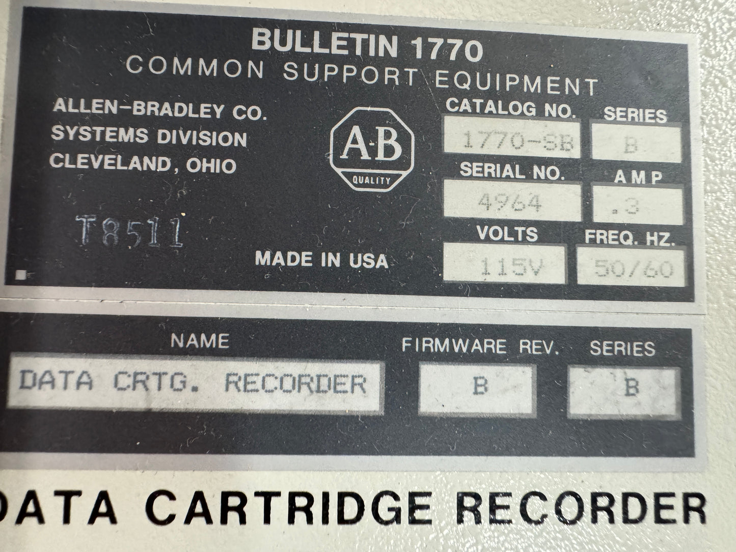 Allen-Bradley 1770-SB Data Cartridge Recorder 115V 50/60 Hz