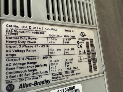 Allen-Bradley 20AD011A3AYNANC0 AC Drive 480V