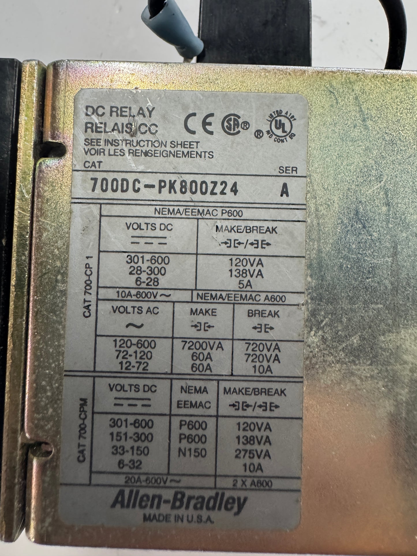 Allen-Bradley Master Control DC Relay 700DC-PK800Z24 24V DC