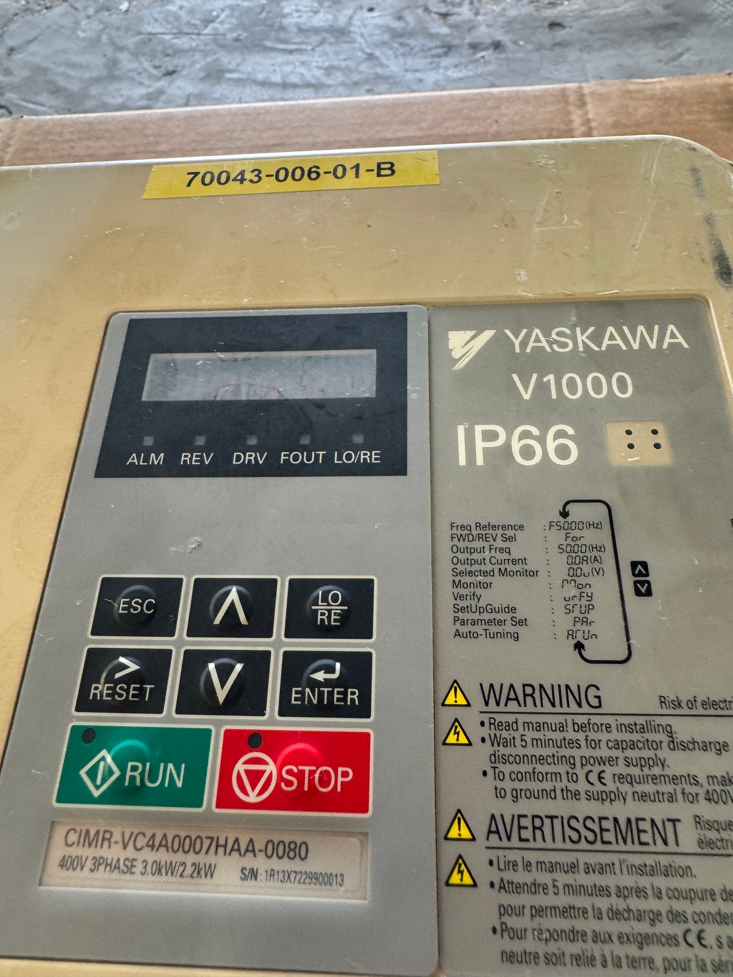 Yaskawa Variable Frequency Drive CIMR-VC4A0007HAA-0080 - 3 kW Variable RPM 01466
