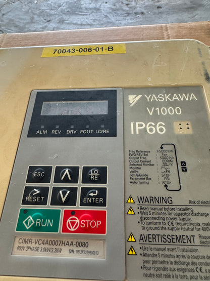 Yaskawa Variable Frequency Drive CIMR-VC4A0007HAA-0080 - 3 kW Variable RPM 01466