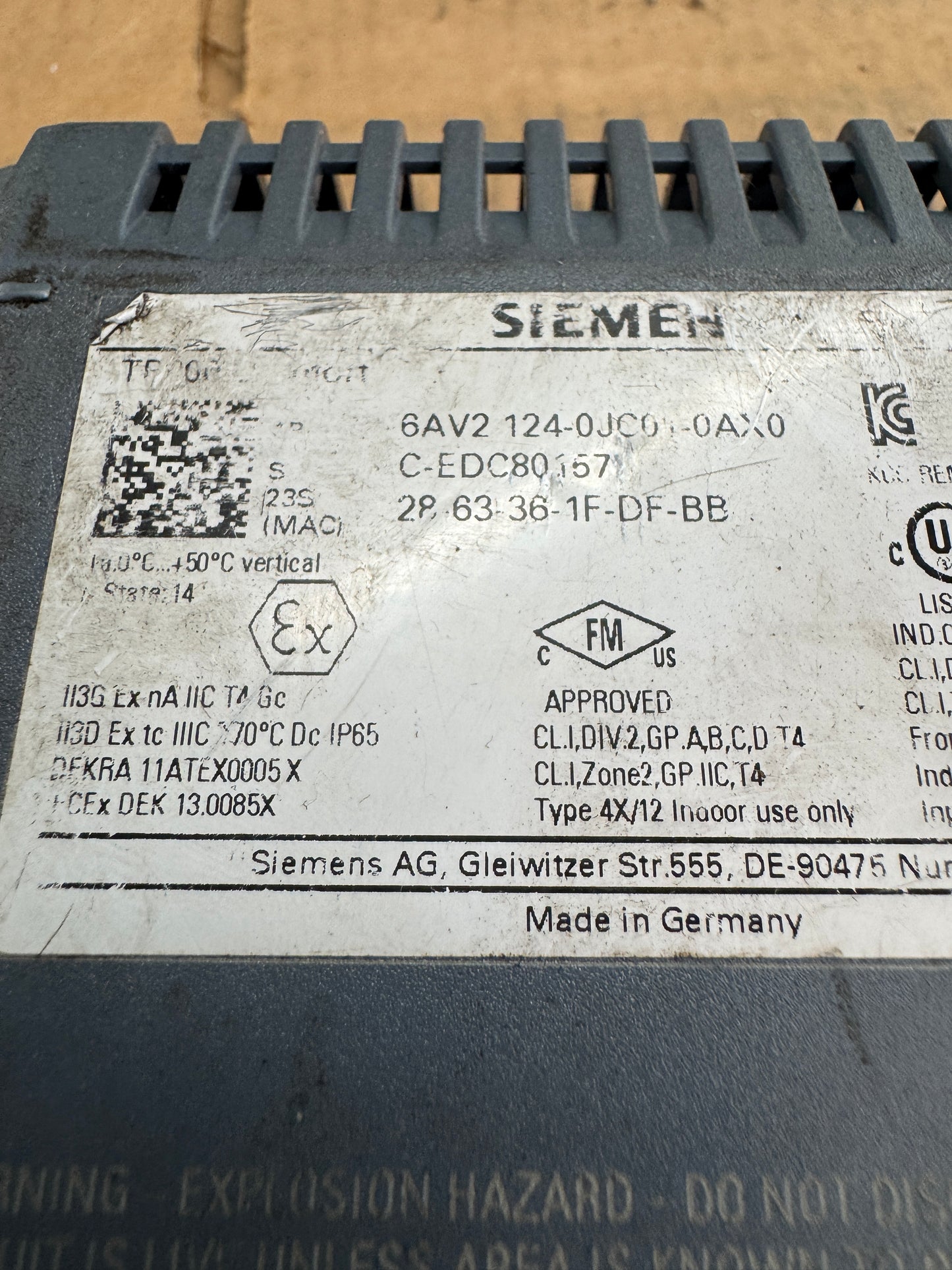 Siemens 6AV2 124-0JC01-0AX0 HMI Touch Panel 24V DC Untested Surplus