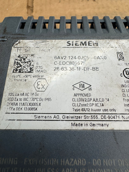 Siemens 6AV2 124-0JC01-0AX0 HMI Touch Panel 24V DC Untested Surplus