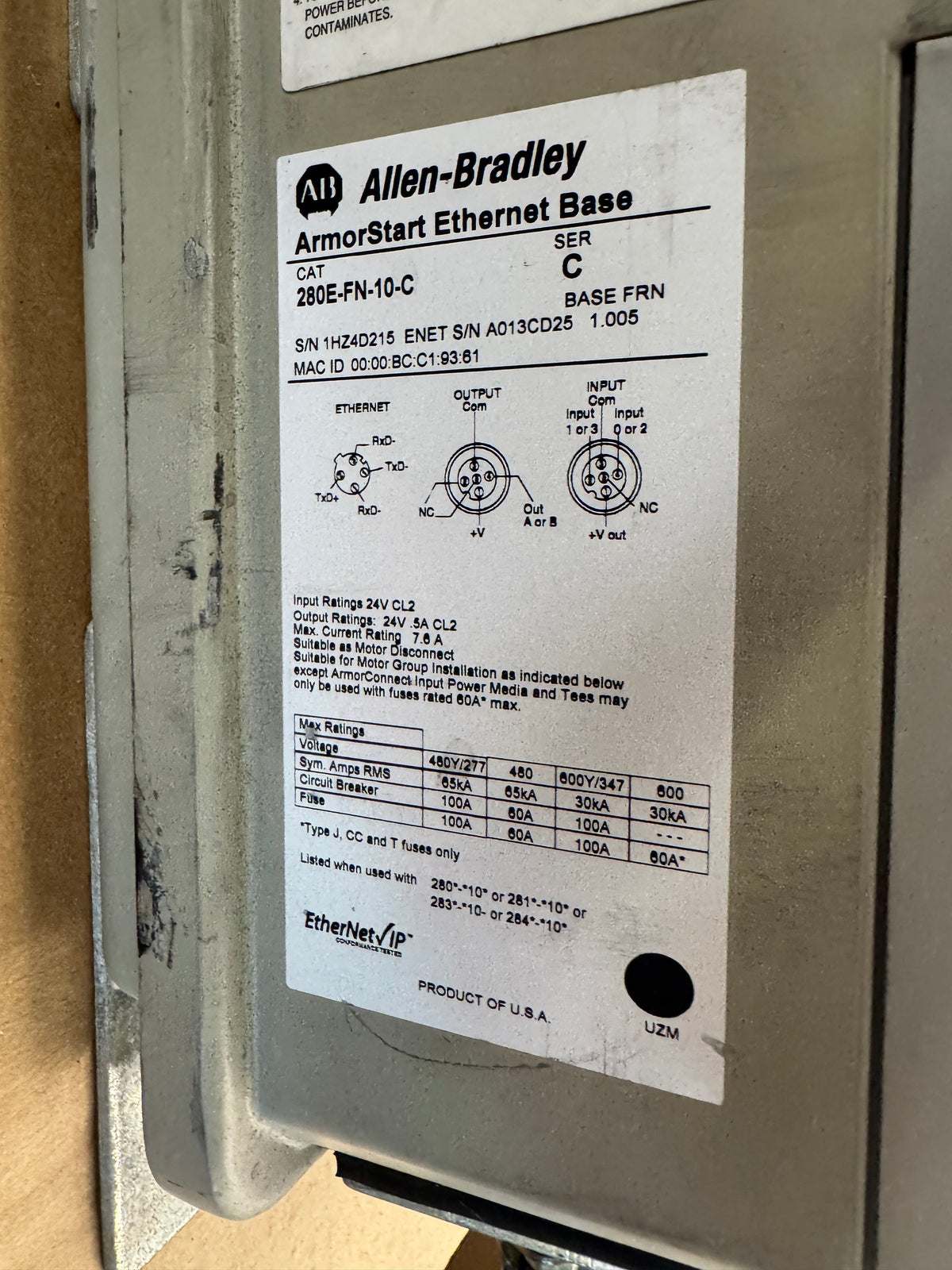 Allen-Bradley 284E-FVD1P4Z-10-CR-EMI-OC ArmorStart Distributed Motor Controller 380 to 480V AC