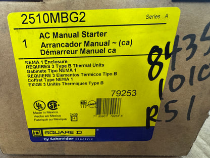 Square D AC Manual Motor Starter 2510MBG2 600V AC