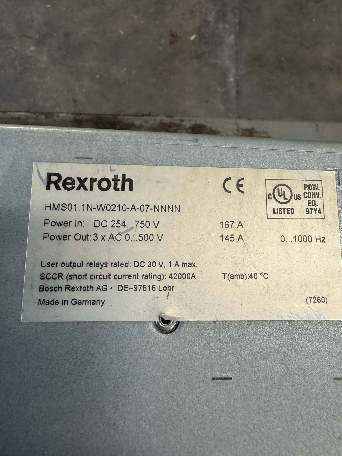 Rexroth HMS01.1N-W0210-A-07-NNNN Servo Drive 254 to 750V DC Appears Unused