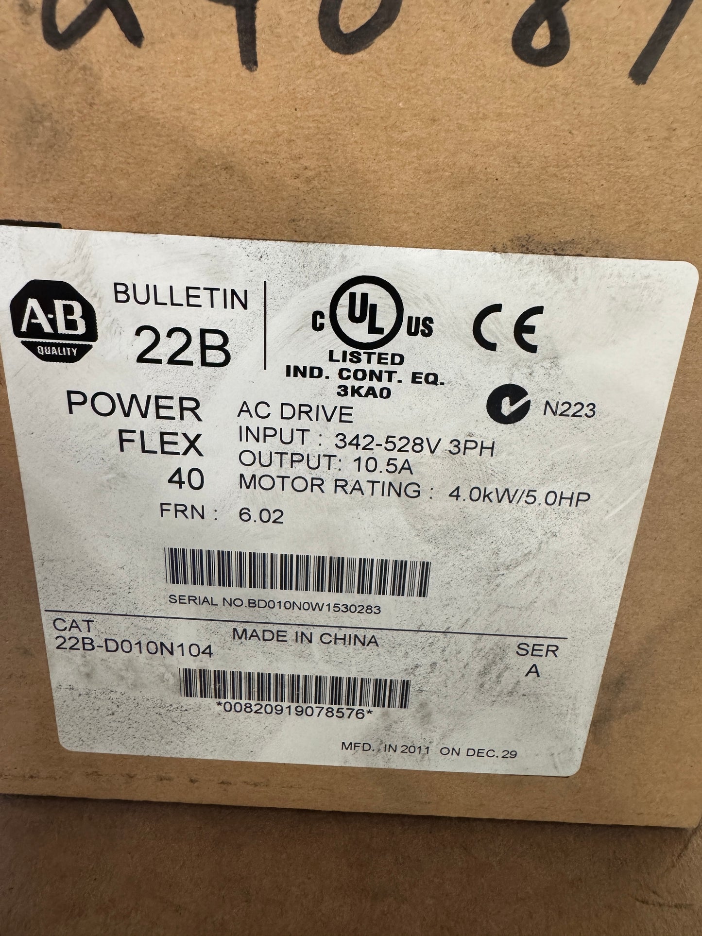 Allen-Bradley VFD 22B-D010N104 480V