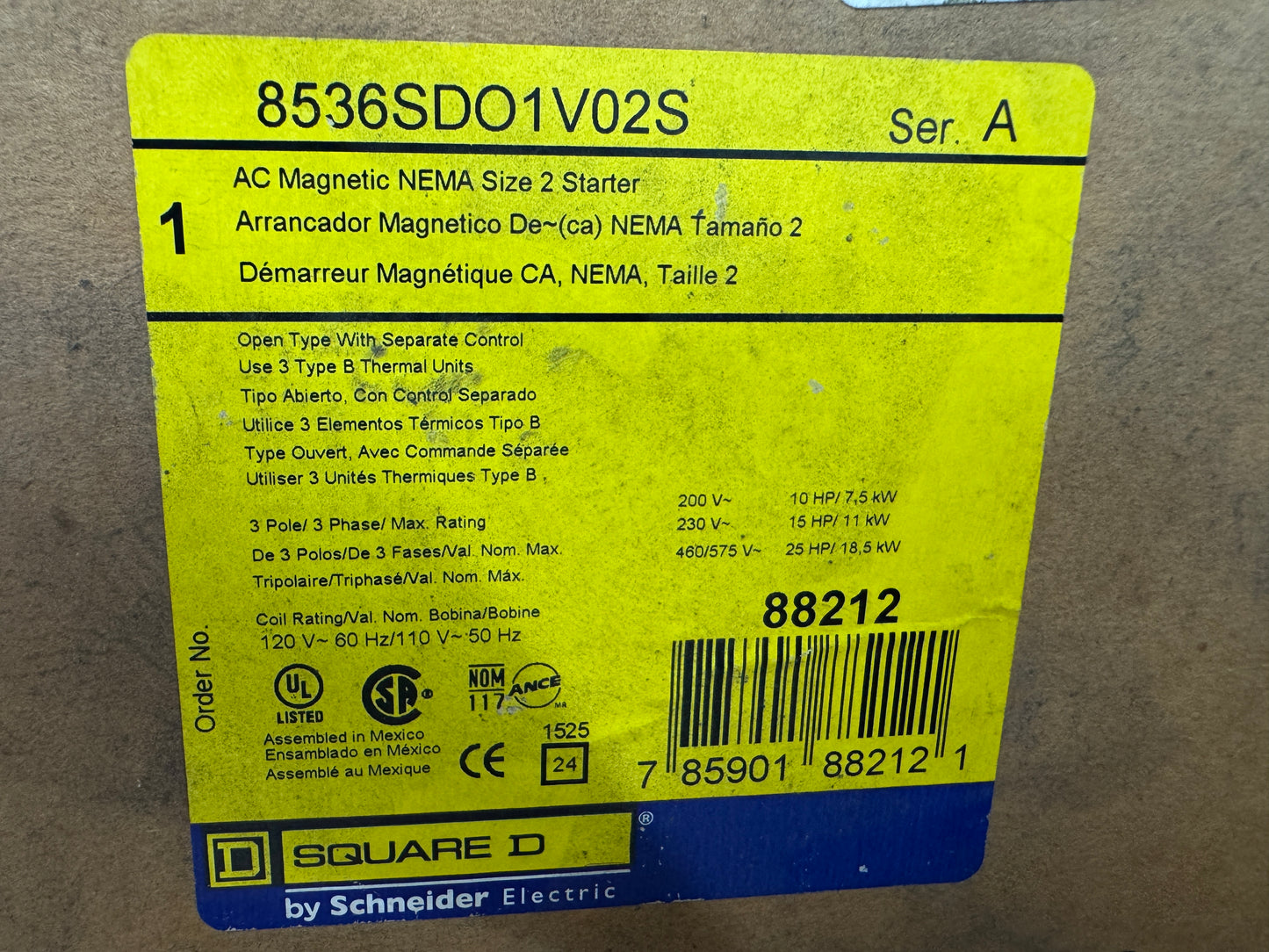 Square D AC Magnetic Motor Starter 8536SDO1V02S