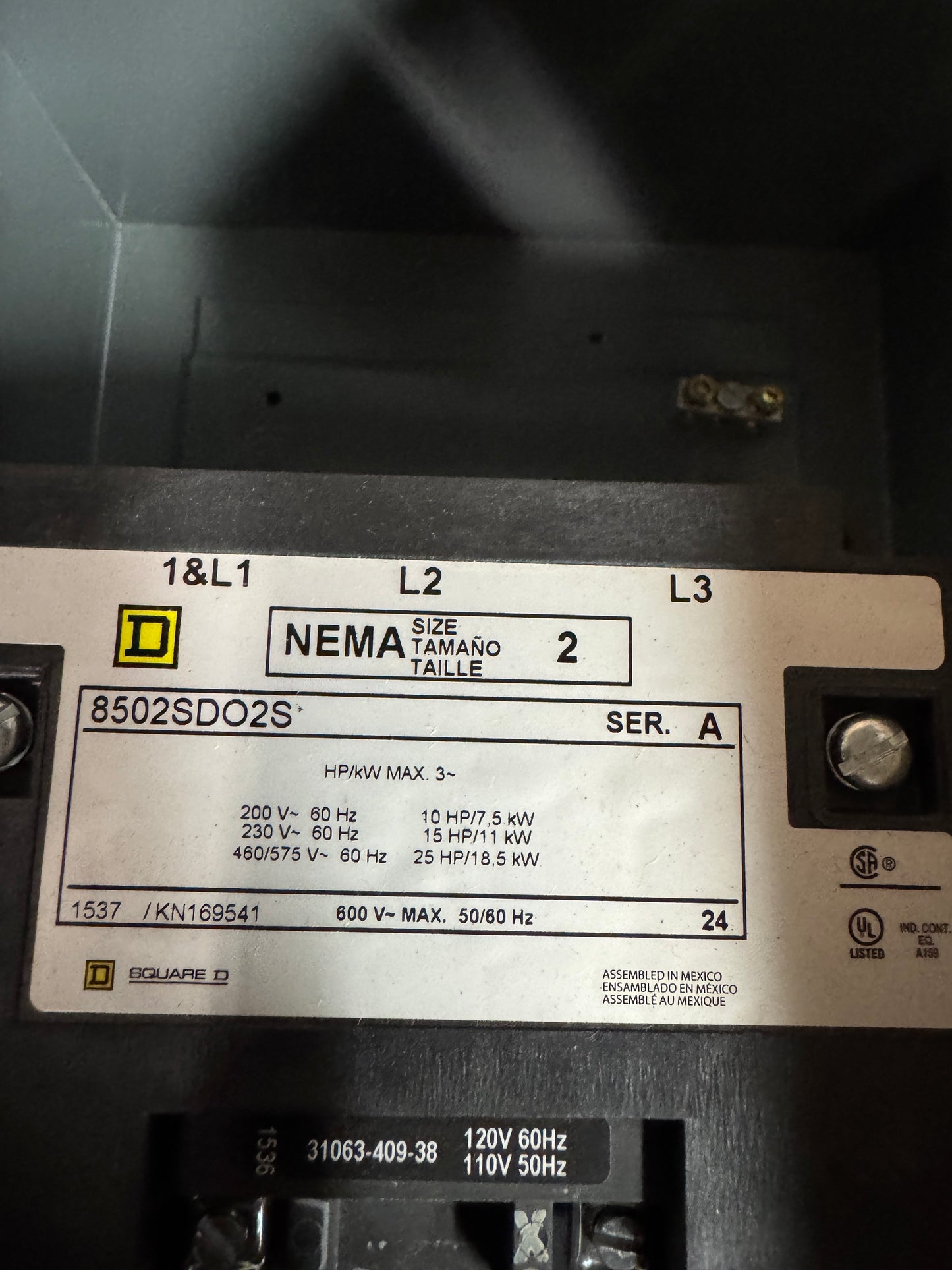 Square D Enclosed AC Magnetic Contactor 8502SDA2V02S