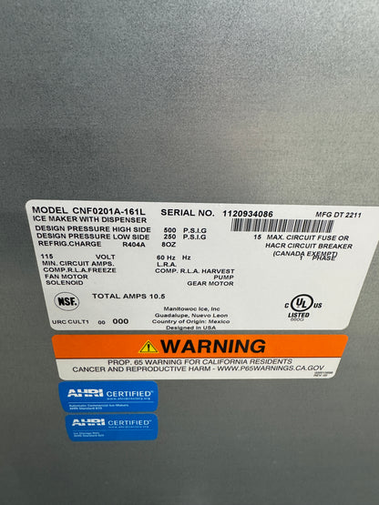 Manitowoc Nugget Ice Maker Dispenser CNF0201A-161L