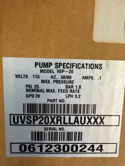 Pulsafeeder Peristaltic Metering Pump VSP-20 / UVSP20XRLLAUXXX 1/4 In. ID x 7/16 In. OD Tubing 25 PSI Max