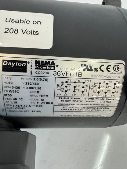 Dayton 36VF61B AC Motor 1 HP 3450 RPM