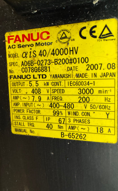 FANUC AC Servo Motor A06B-0273-B200 - 5 kW 3000 RPM