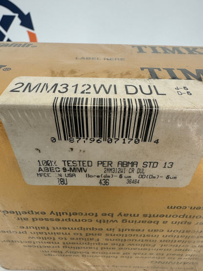 Timken Fafnir 2MM312WI DUL Super Precision Angular Contact Ball Bearing Matched Set 60 x 130 x 31 – New in Box m00148