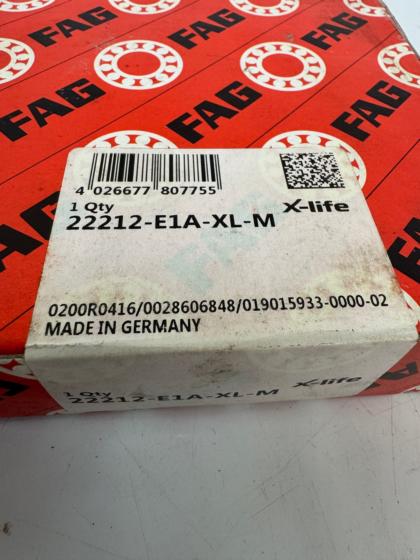 FAG 22212-E1A-XL-M Spherical Roller Bearing – 60mm ID x 110mm OD x 28mm Width – New