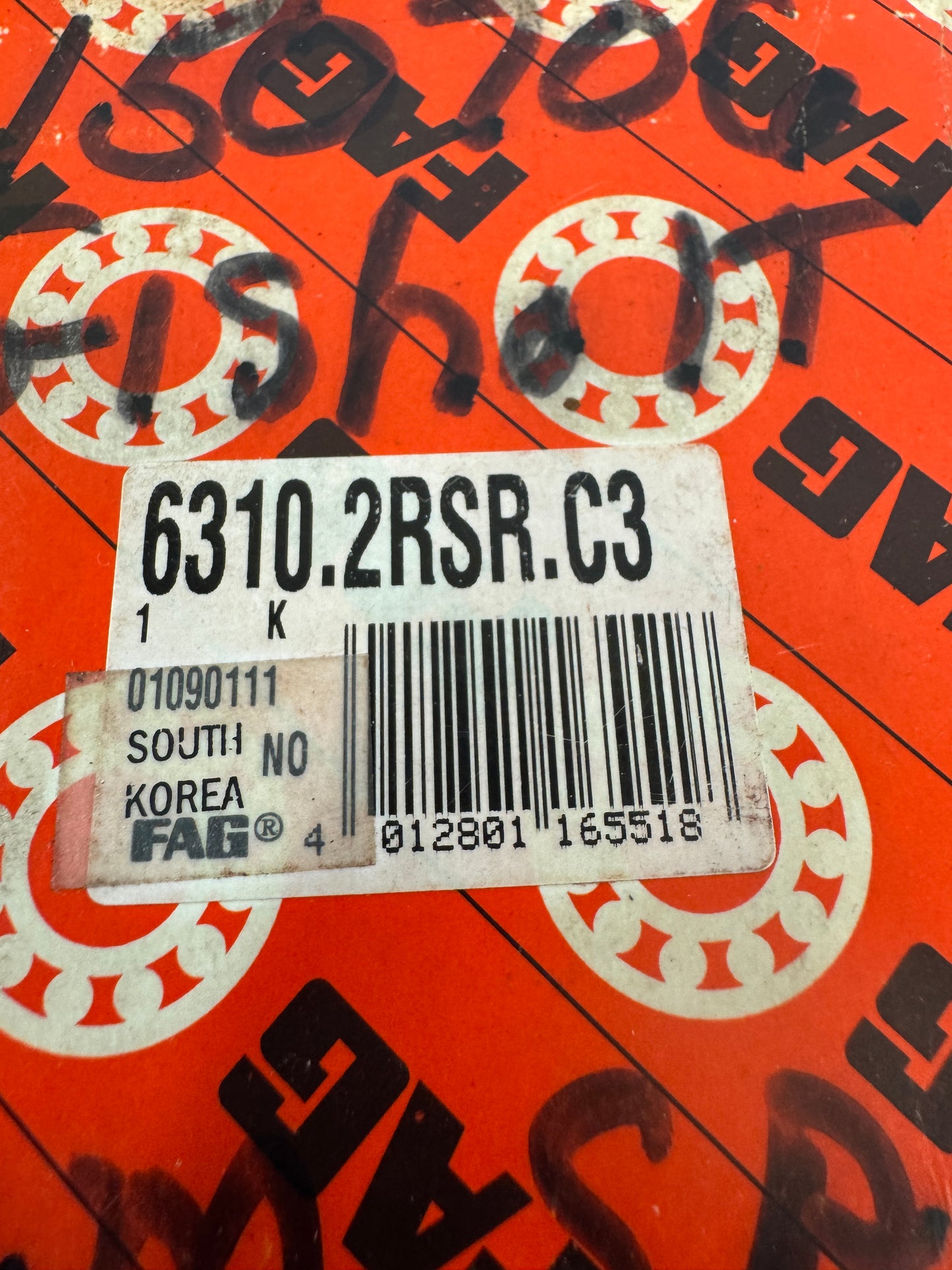 FAG 6310.2RSR.C3 Deep Groove Ball Bearing – 50mm ID x 110mm OD x 27mm Width – New