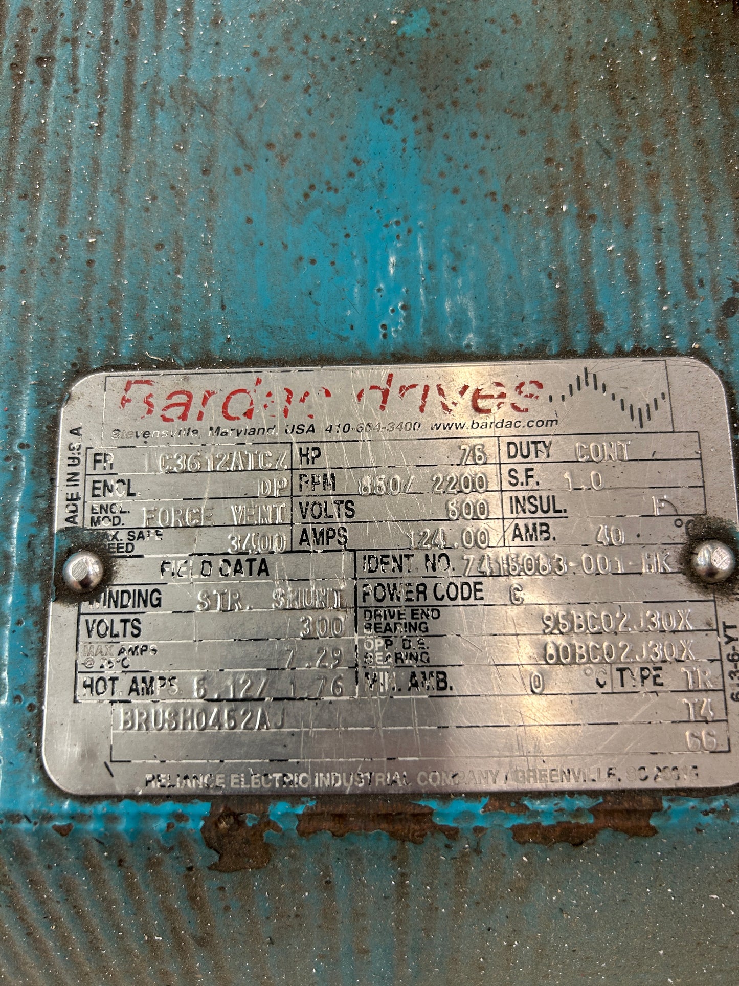 Reliance Electric TC3612ATCZ DC Motor 28 HP 500 VDC 2200 RPM
