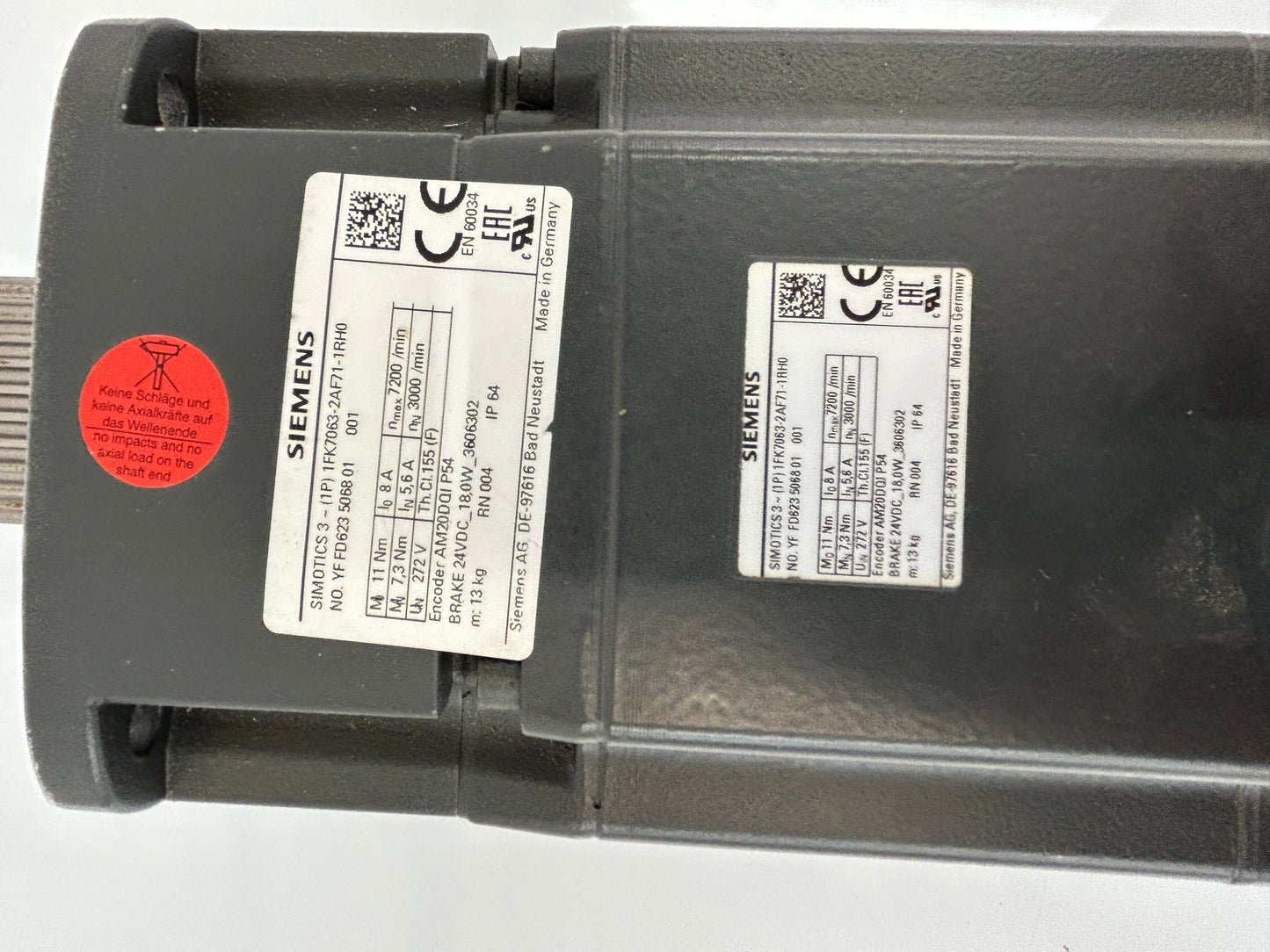 Siemens 1FK7063-2AF71-1RH0 3 HP 3000 RPM Servo Motor - NEW
