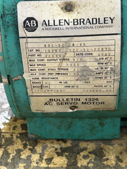 Allen-Bradley 1326AB-C2E-11-2287B Servo Motor 5.2 kW 7 HP 3000 RPM