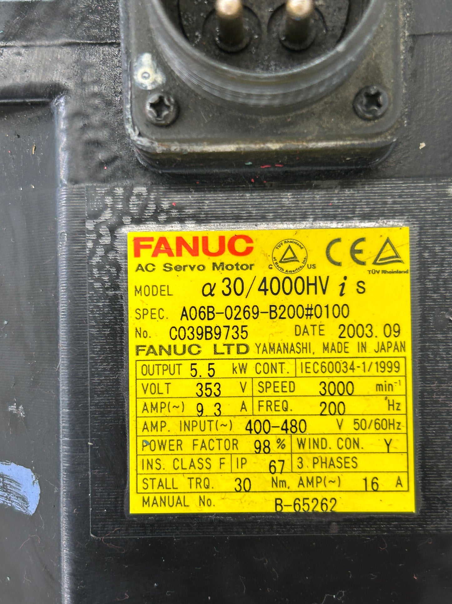 FANUC A06B-0269-B200#0100 Servo Motor 8 HP 3000 RPM