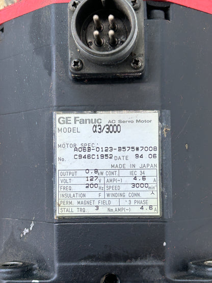 GE Fanuc A06B-0123-B575#7008 AC Servo Motor 1 HP 3000 RPM