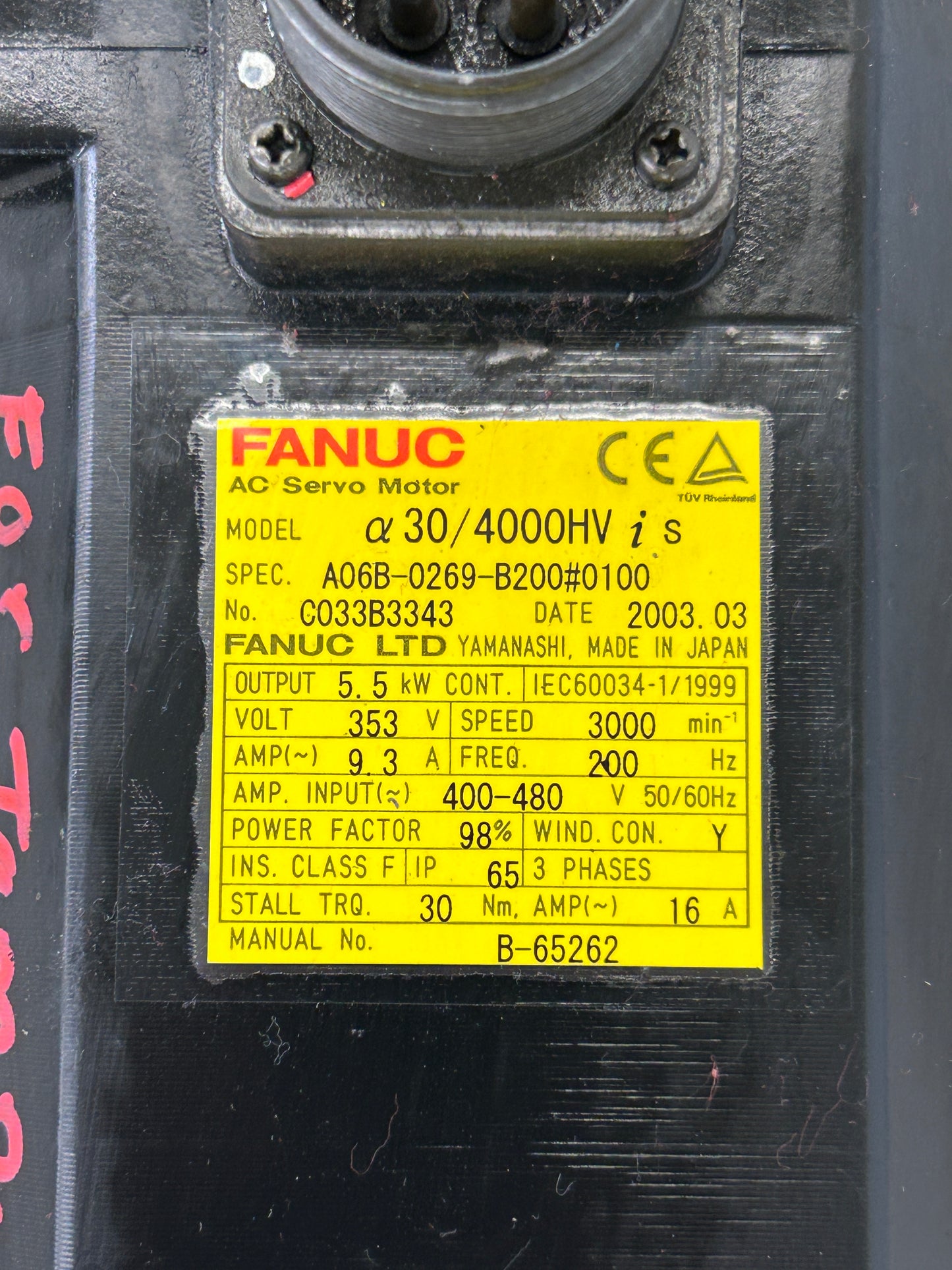 FANUC A06B-0269-B200#0100 Servo Motor 5.5 kW 10 HP 3000 RPM
