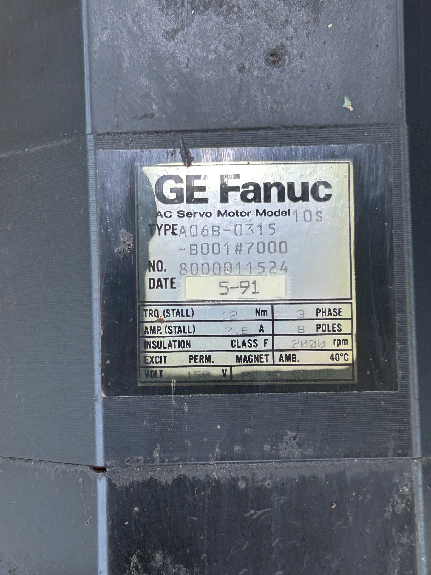 GE Fanuc A06B-0315-B001#7000 AC Servo Motor 3 HP 2000 RPM