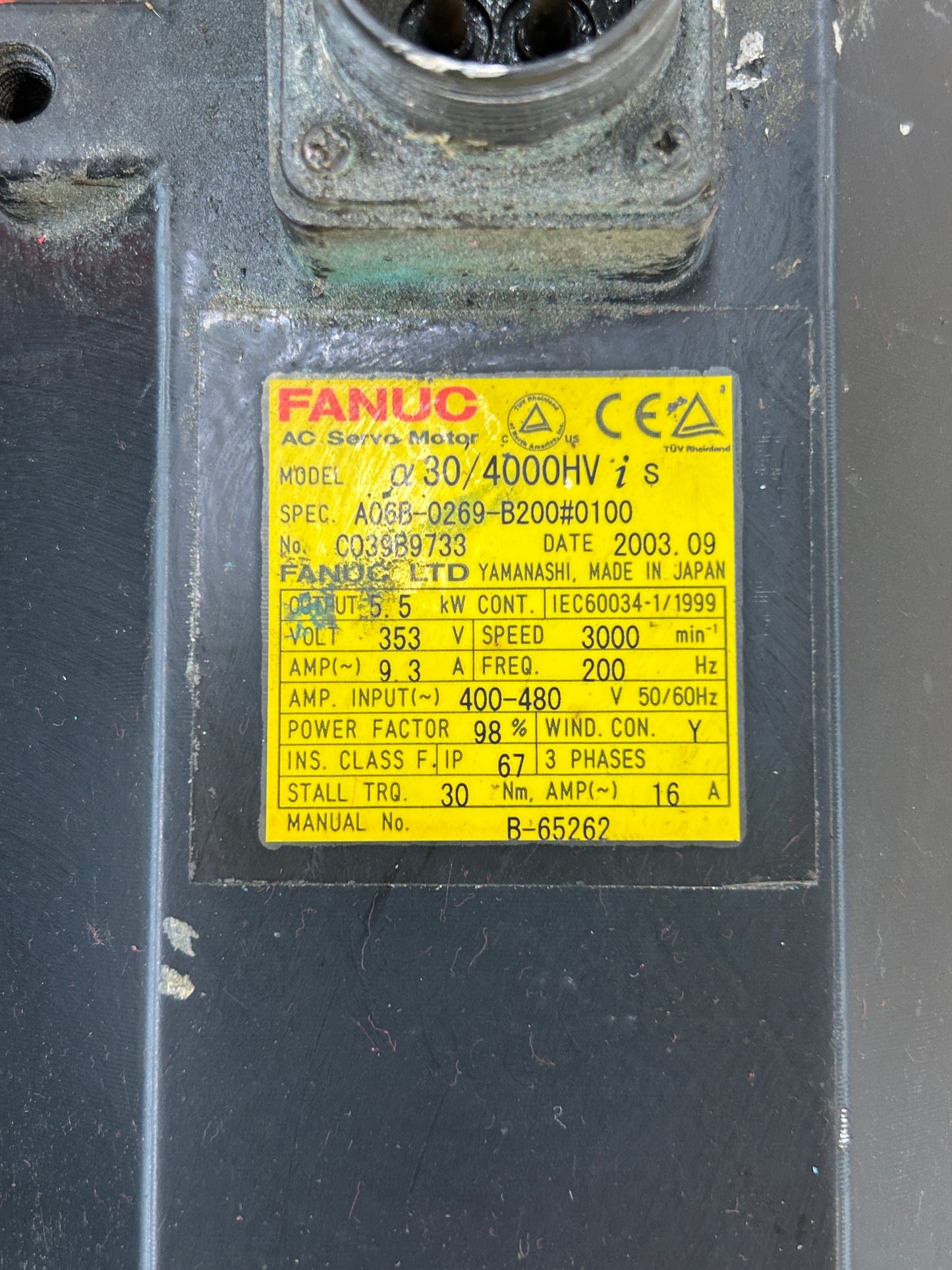 FANUC A06B-0269-B200#0100 Servo Motor 5.5 kW 7 HP 3000 RPM