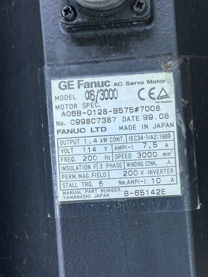 GE Fanuc A06B-0128-B575#7008 AC Servo Motor 2 kW 3000 RPM