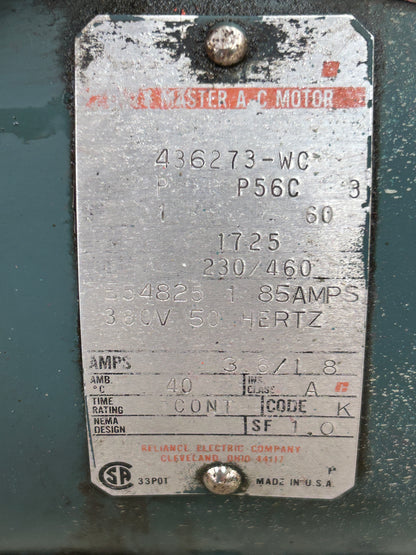 Reliance Electric AC Motor 436273-WC / P56C - 1 HP 1800 RPM