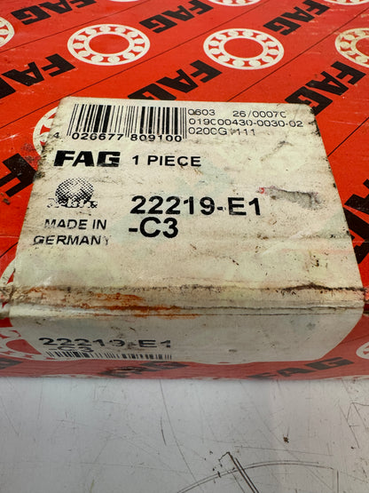 FAG 22219-E1-C3 Bearing – 95mm ID x 170mm OD x 43mm Width – New