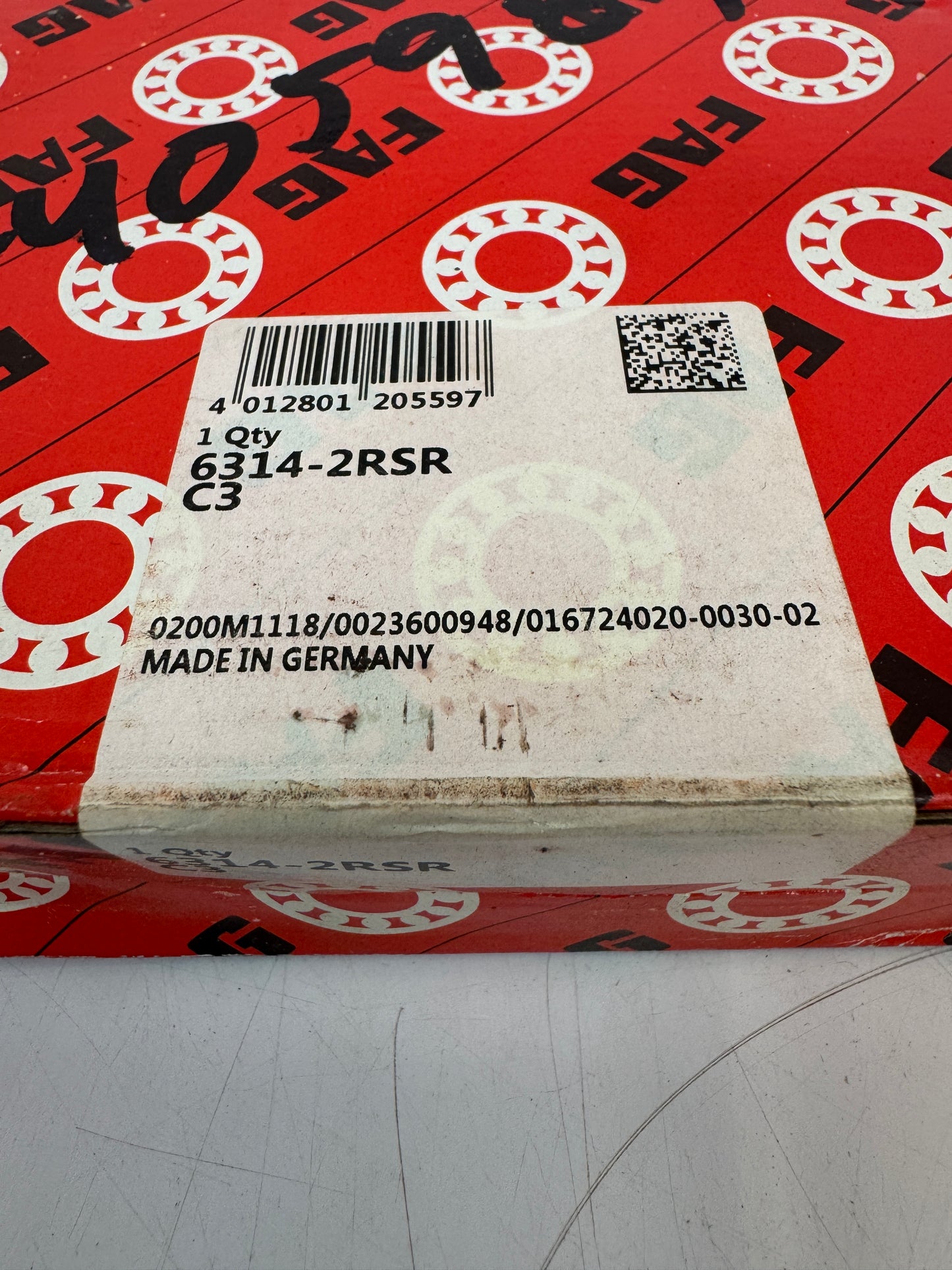 FAG 6314-2RSR-C3 Bearing – 70mm ID x 150mm OD x 35mm Width – New m00206