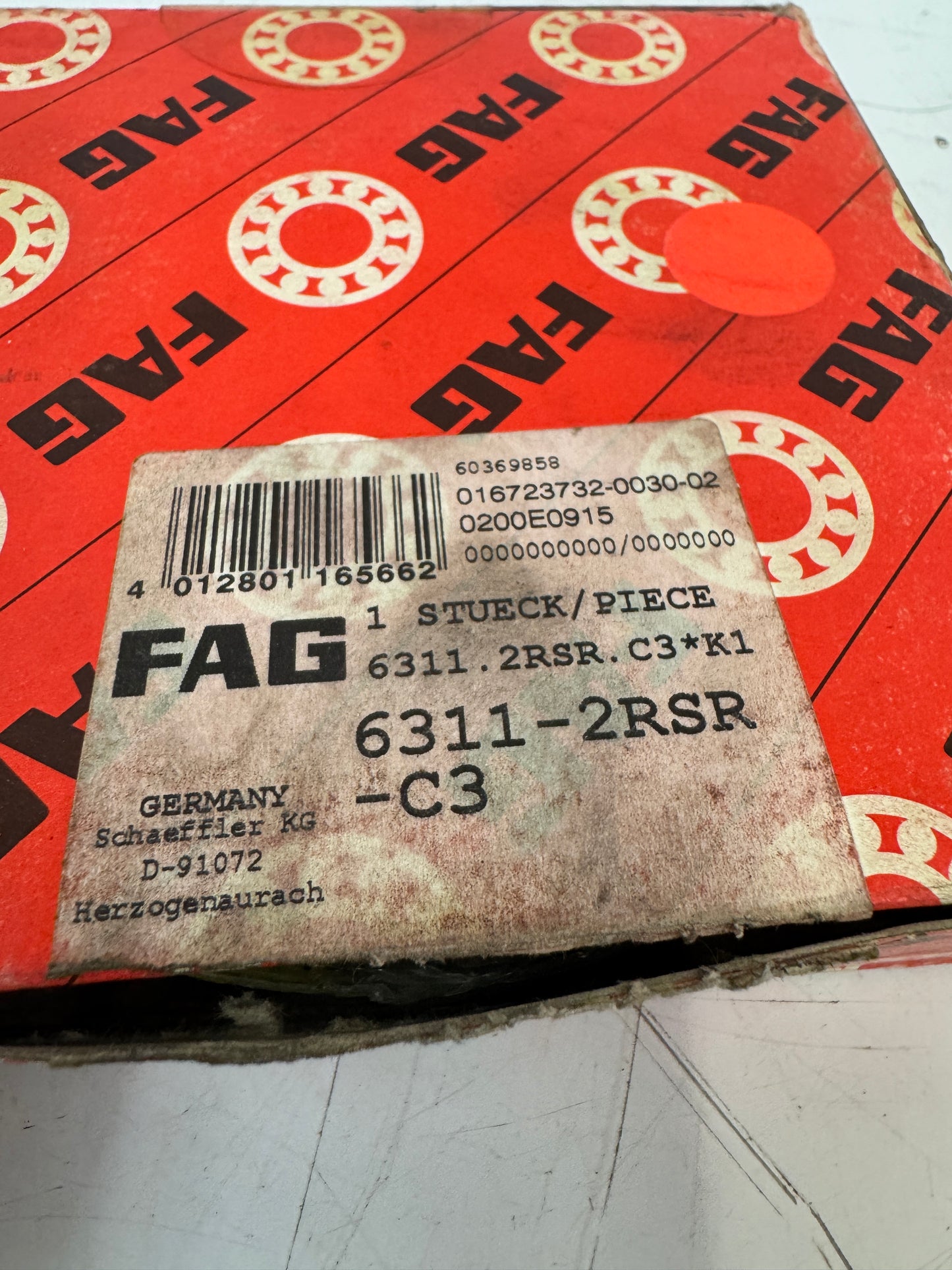 FAG 6311-2RSR-C3 Bearing – 55mm ID x 120mm OD x 29mm Width – New