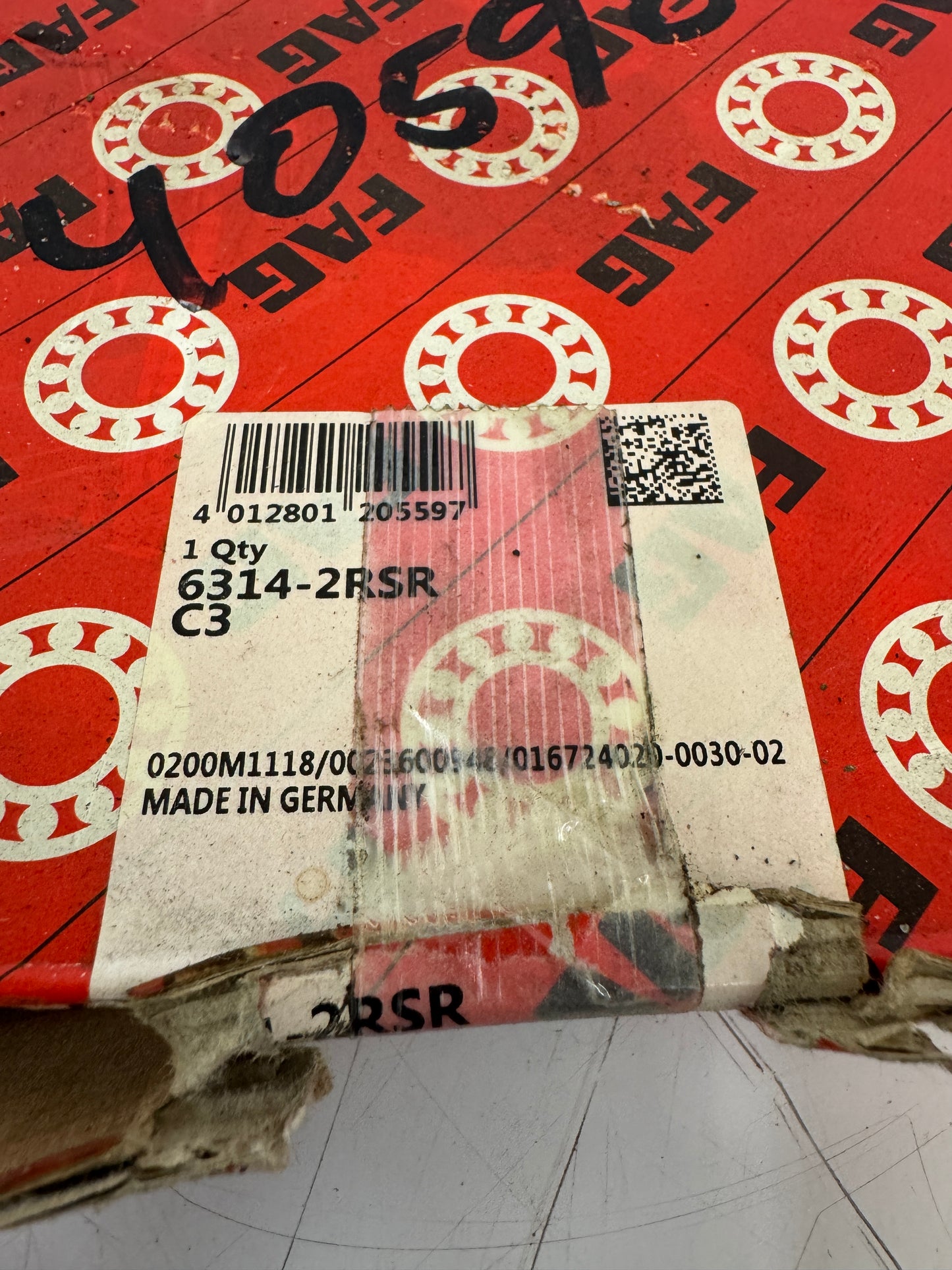 FAG 6314-2RSR-C3 Bearing – 70mm ID x 150mm OD x 35mm Width – New