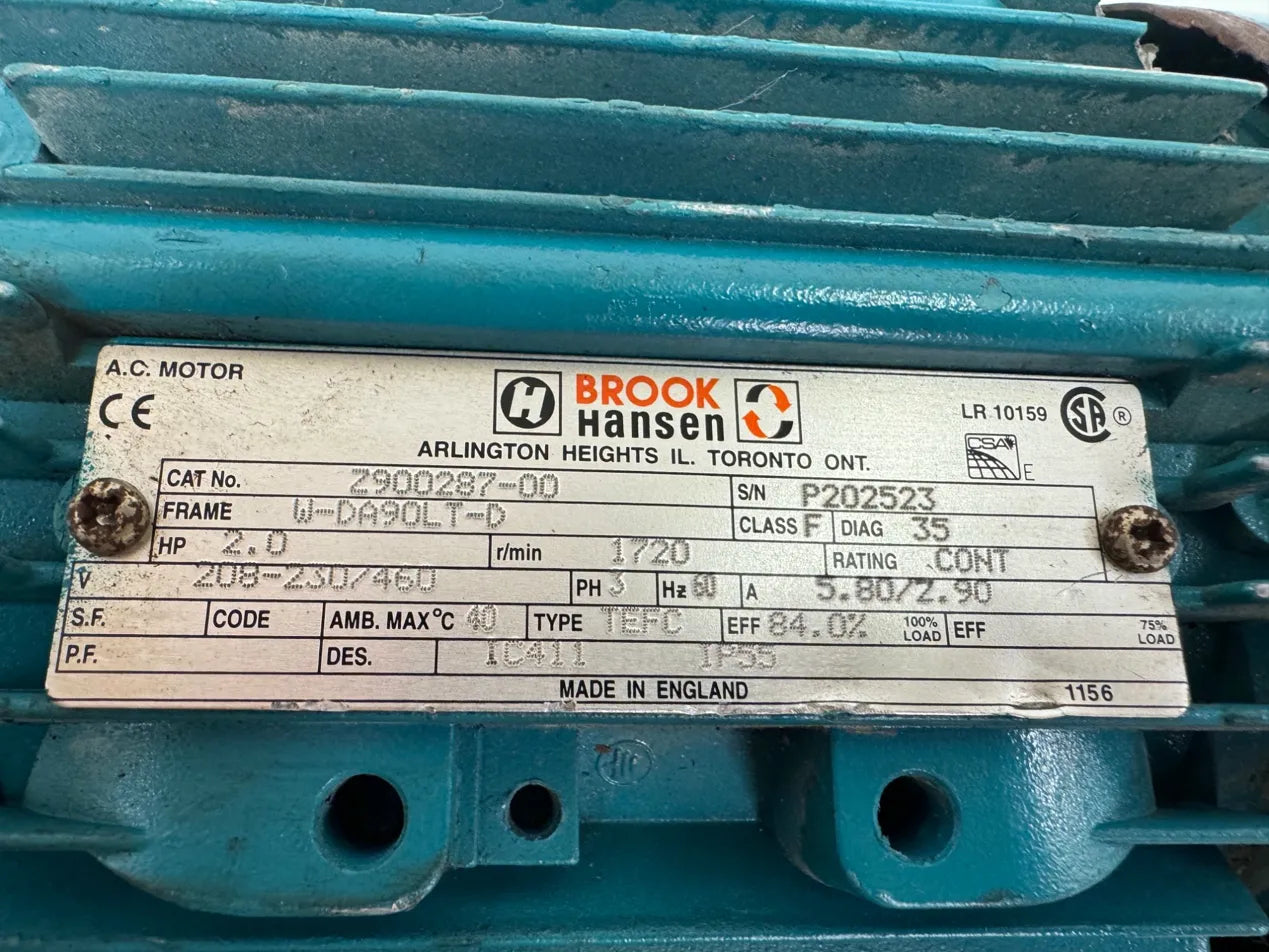 Brook Hansen AC Motor 2900287-00 - 2 HP 1800 RPM
