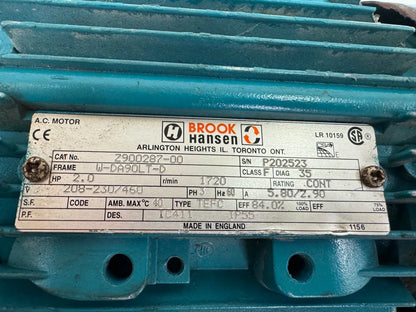 Brook Hansen AC Motor 2900287-00 - 2 HP 1800 RPM