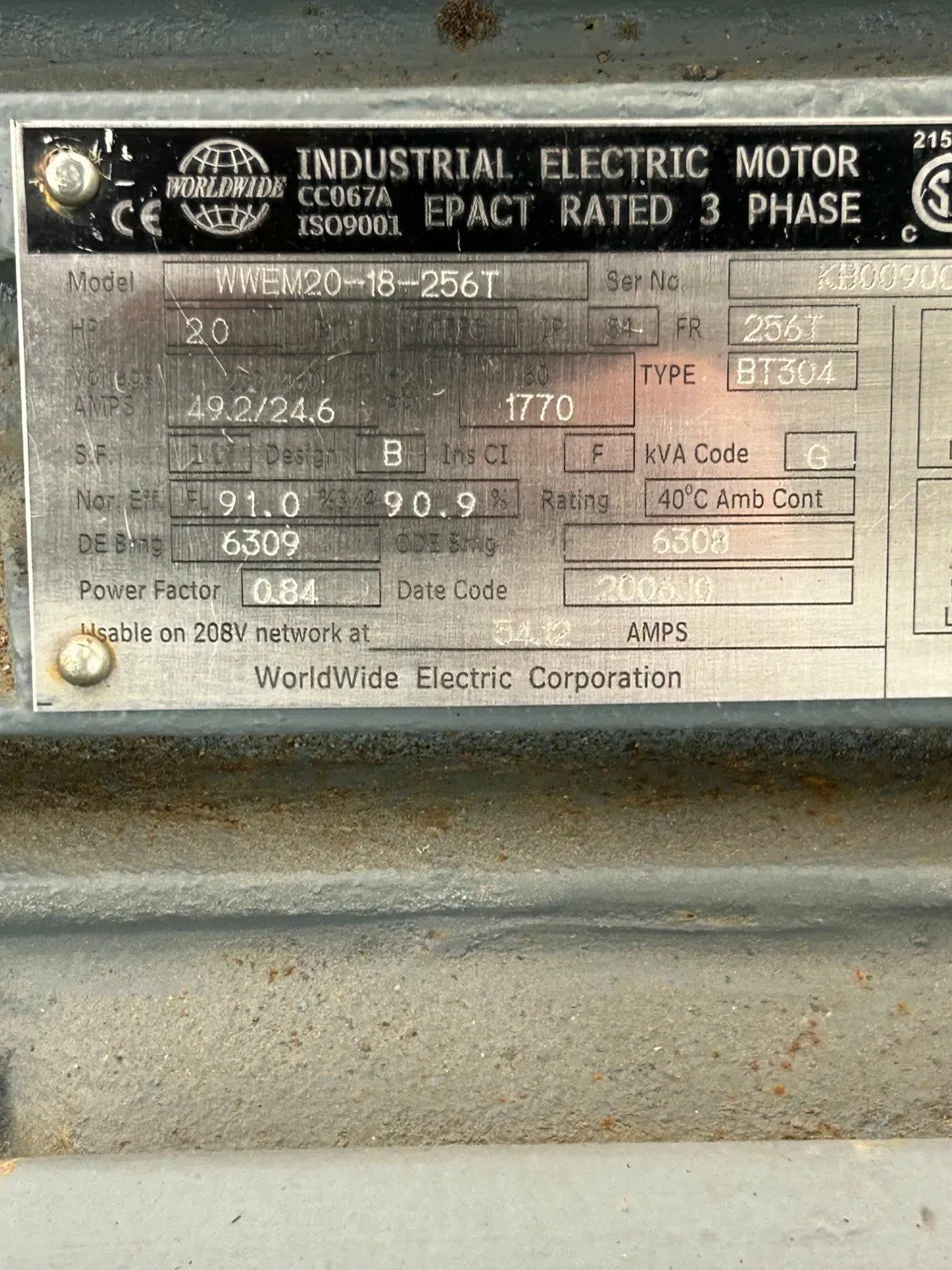 WorldWide Electric Corporation AC Motor WWEM20-18-256T - 20 HP 1800 RPM