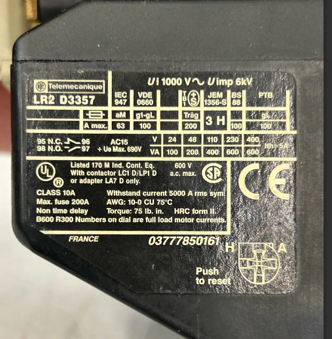 Telemecanique (Schneider Electric) Motor Starter Contactor Assembly LC1D80 / LX1D6L6 / LA1DN / LR2 D3357
